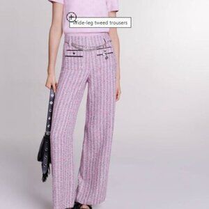 Maje - Pink Wide-leg Tweed Trouser - Size 42, L-XL